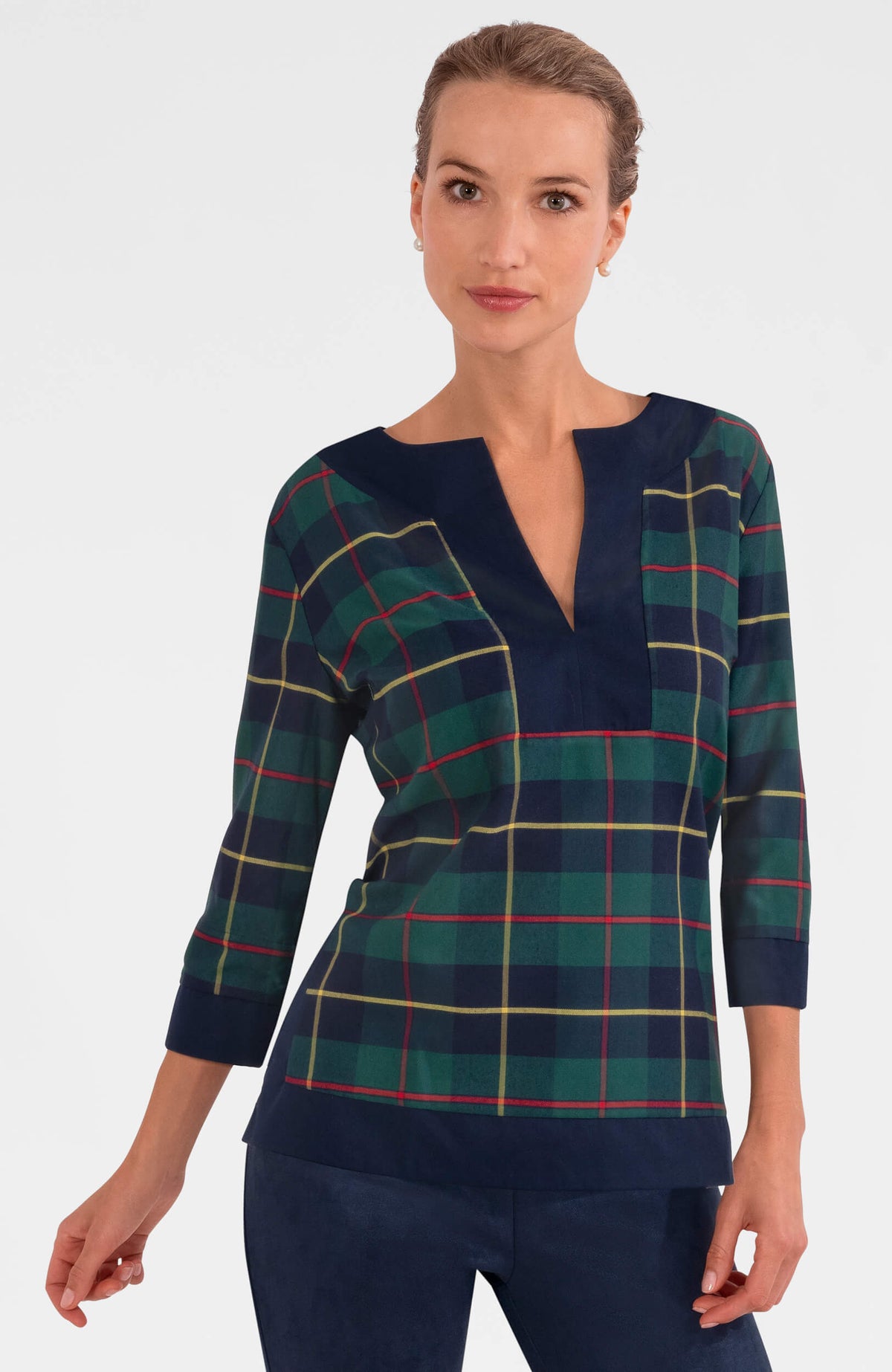 Split Neck Tunic - Plaidly Cooper Green Multi