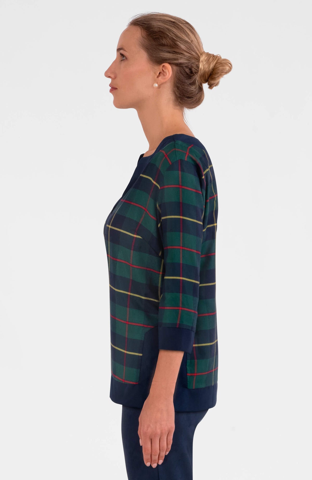 Split Neck Tunic - Plaidly Cooper Green Multi