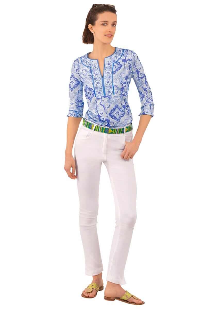 Jersey Split Neck Top - Watteau - Final Sale Blues