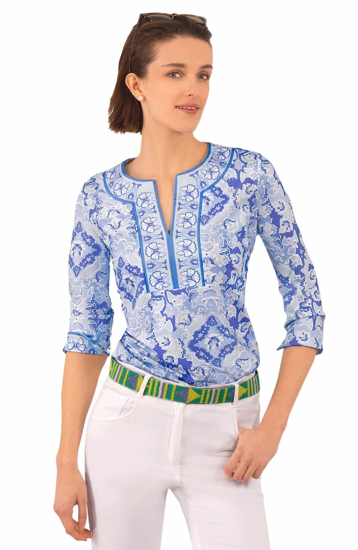 Jersey Split Neck Top - Watteau - Final Sale Blues