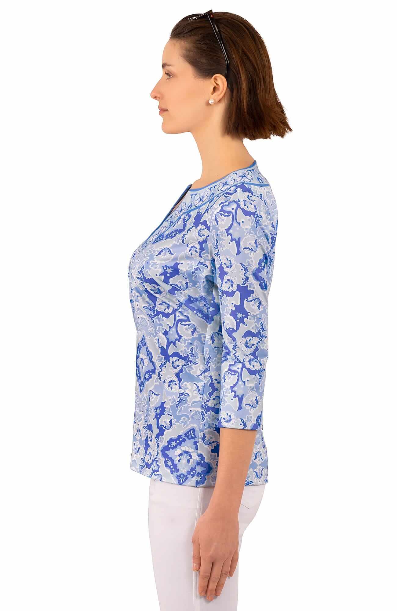 Jersey Split Neck Top - Watteau - Final Sale Blues