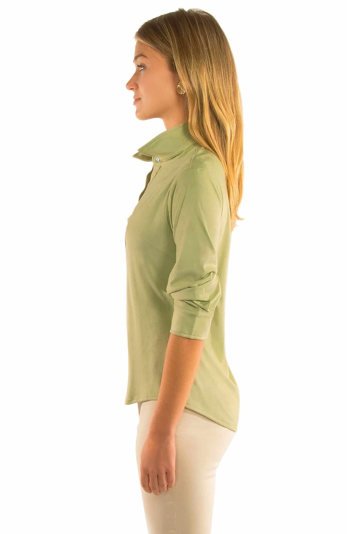 Suede Popover Top - Final Sale Lichen Green