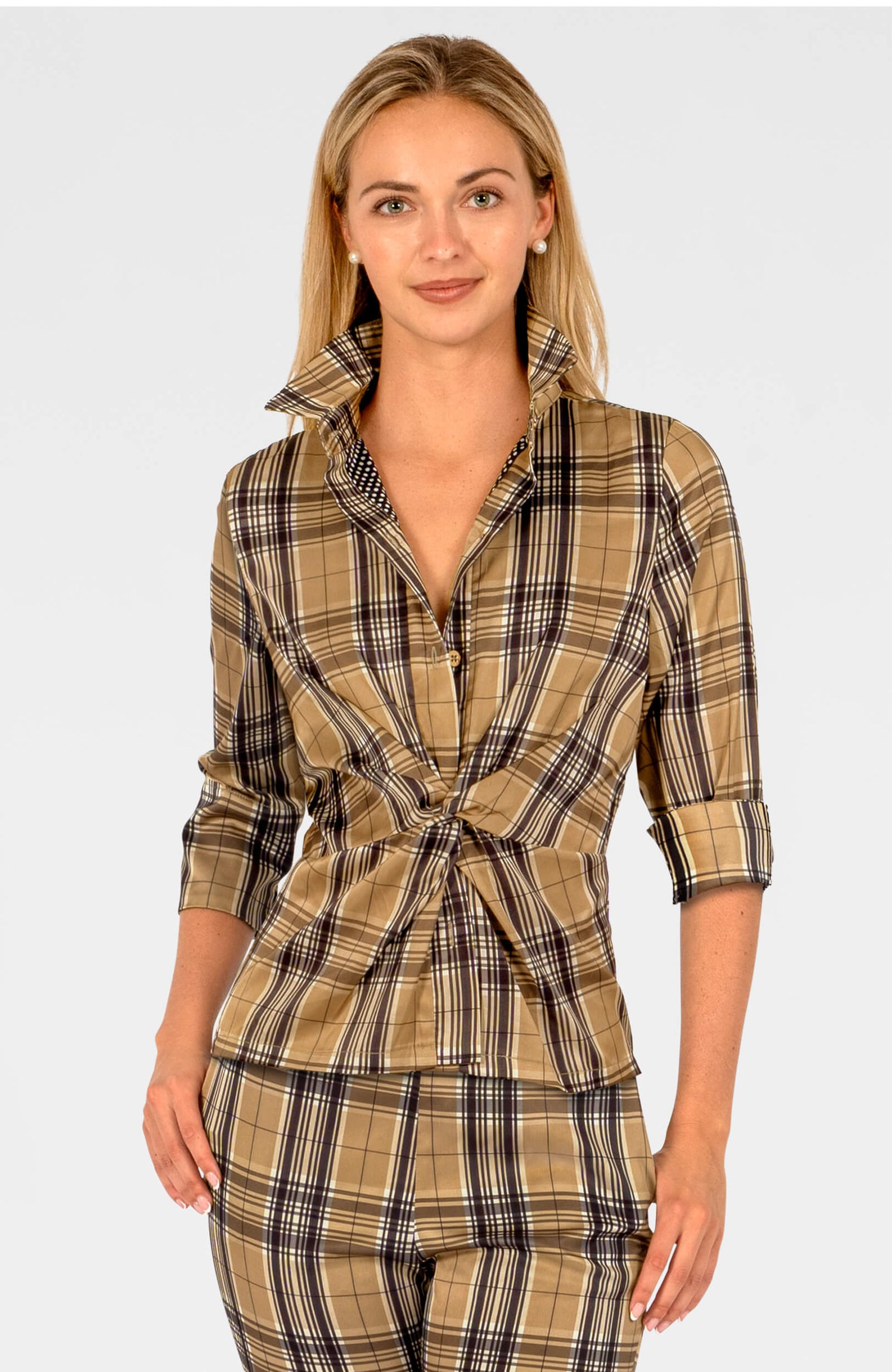 Twist & Shout Top - Belgravia Plaid Khaki Black