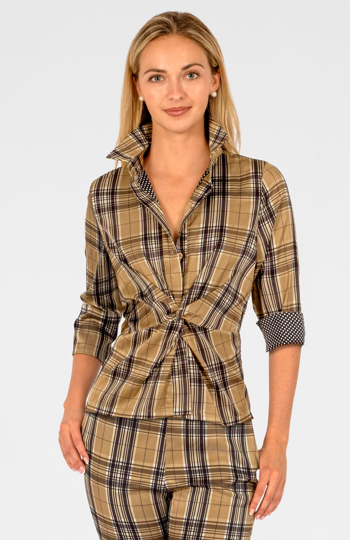 Twist & Shout Top - Belgravia Plaid Khaki Black