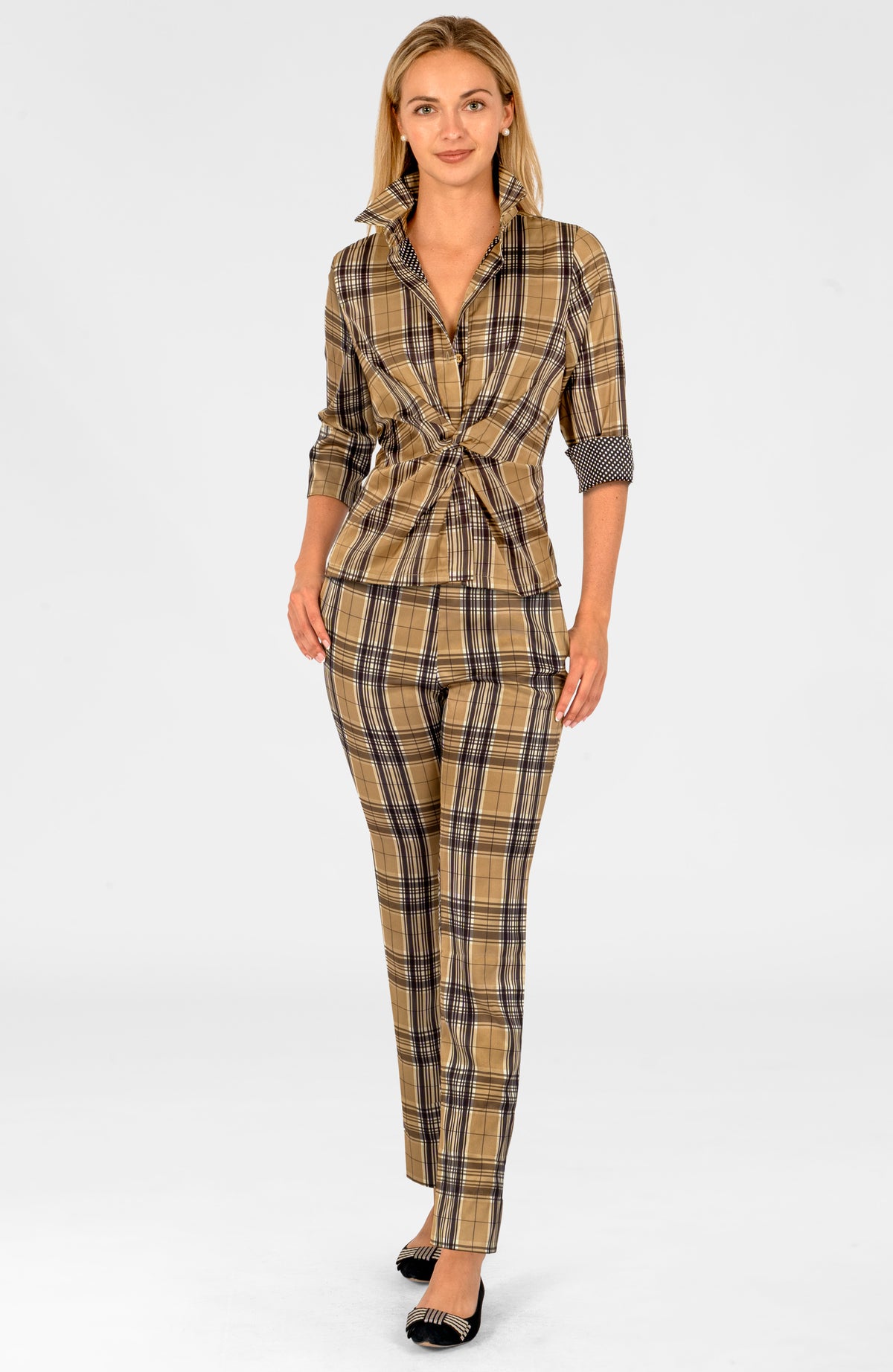 Twist & Shout Top - Belgravia Plaid Khaki Black