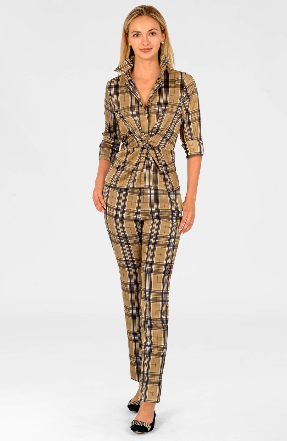 Twist & Shout Top - Belgravia Plaid Khaki Black
