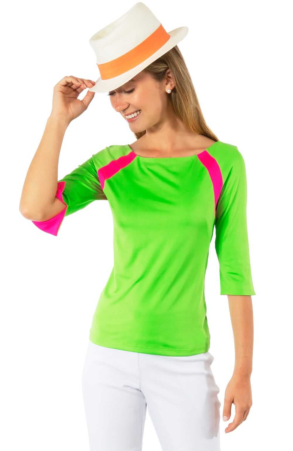 Jersey Tee Topper - Color Block - Final Sale Kelly Pink