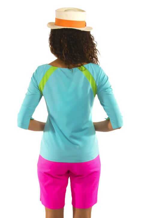 Jersey Tee Topper - Color Block - Final Sale Turq Lime