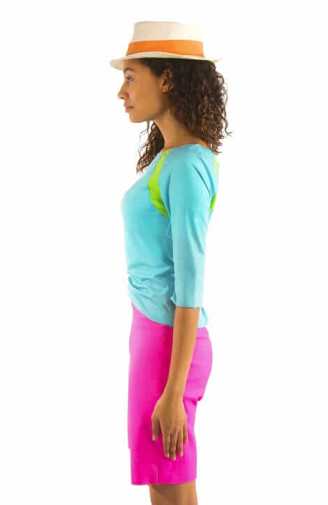 Jersey Tee Topper - Color Block - Final Sale Turq Lime