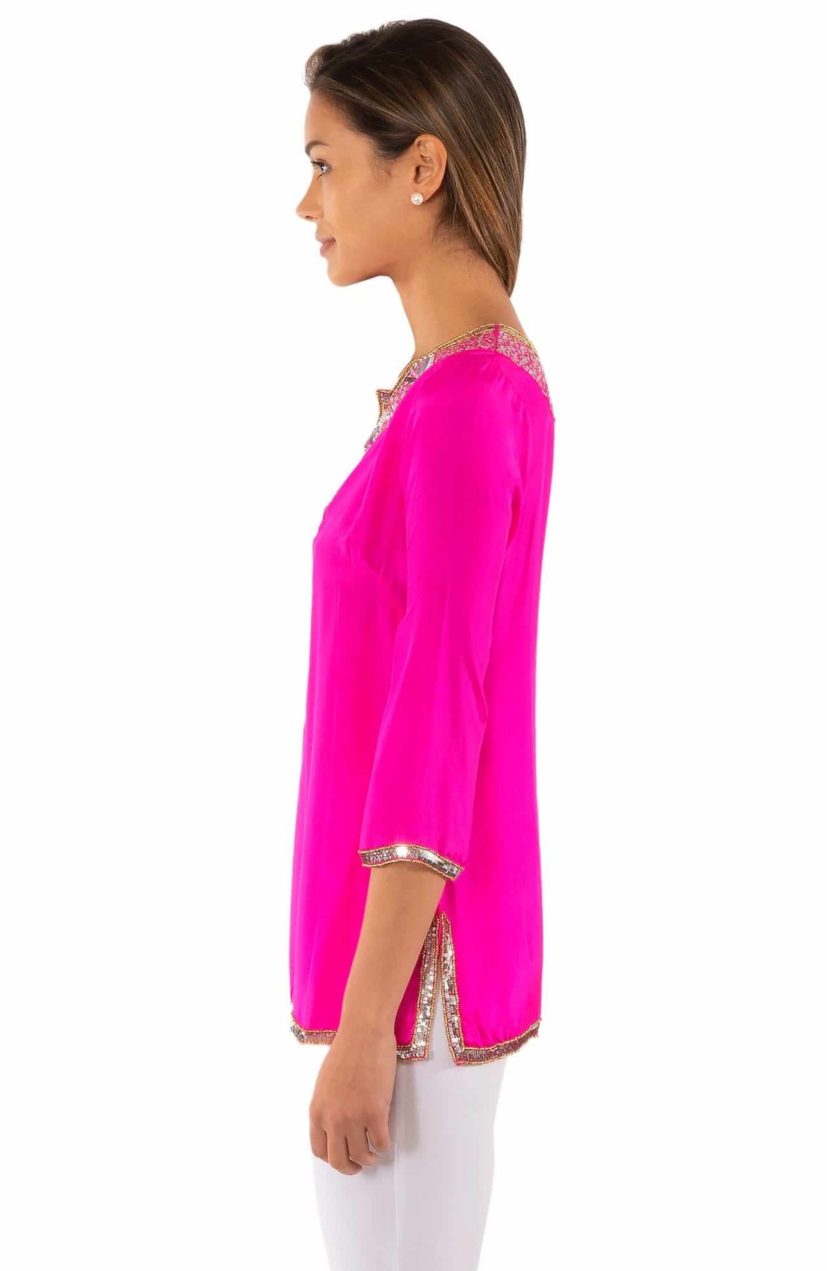 Silk Beaded Tunic - Starry Night - Final Sale Pink