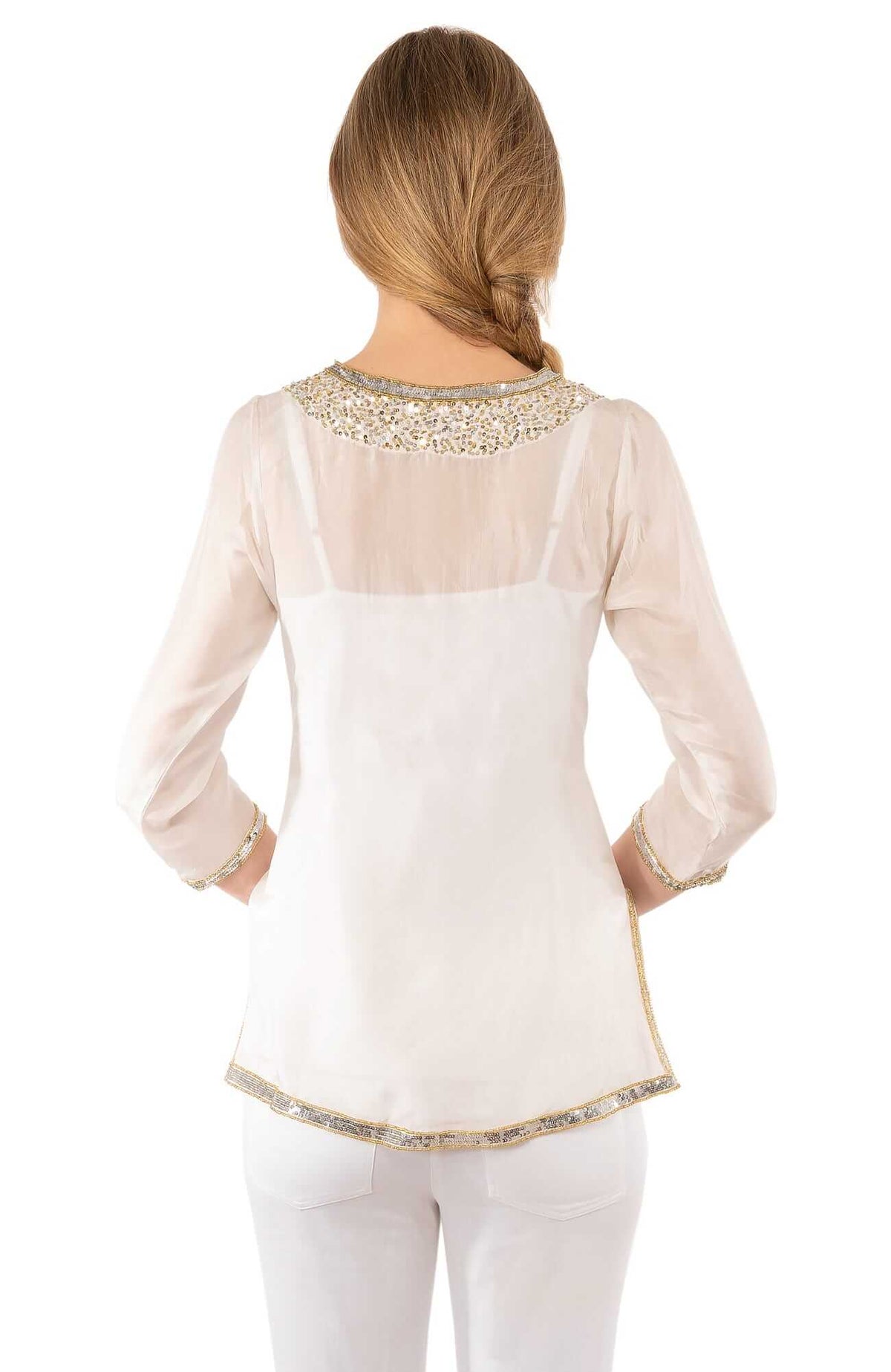 Silk Beaded Tunic - Starry Night - Final Sale White