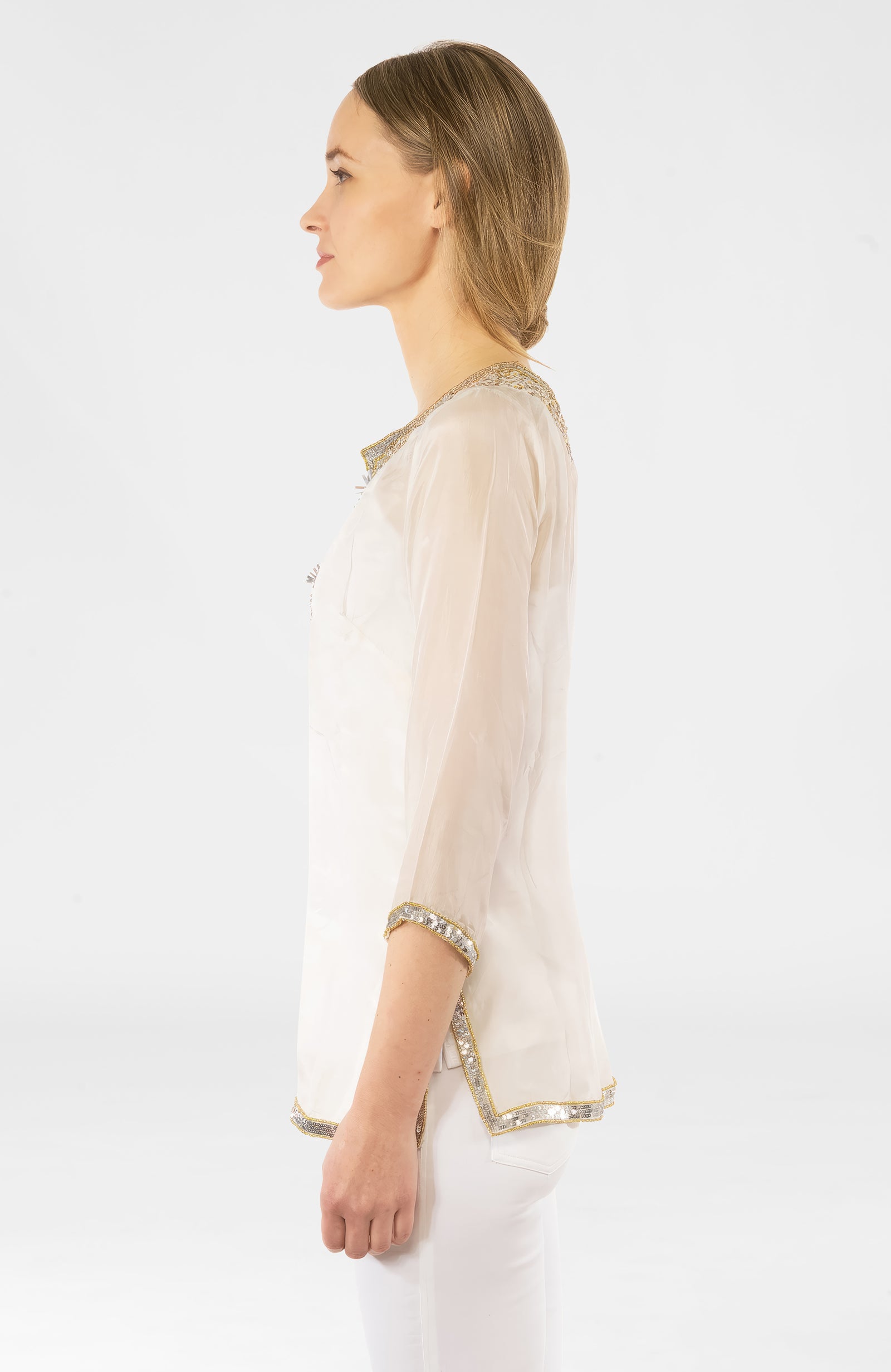 Silk Beaded Tunic - Starry Night - Final Sale White