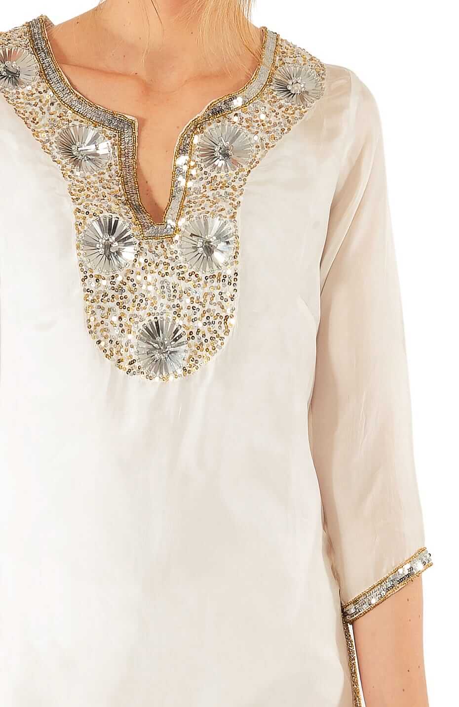 Silk Beaded Tunic - Starry Night - Final Sale White