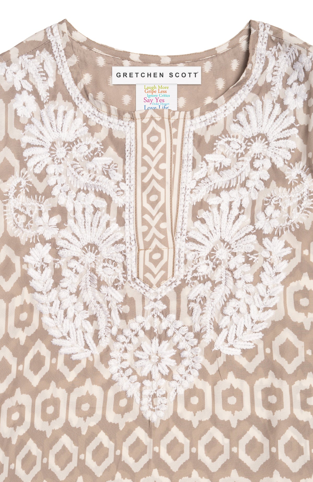 Geo Embroidered Silky Tunic Khaki