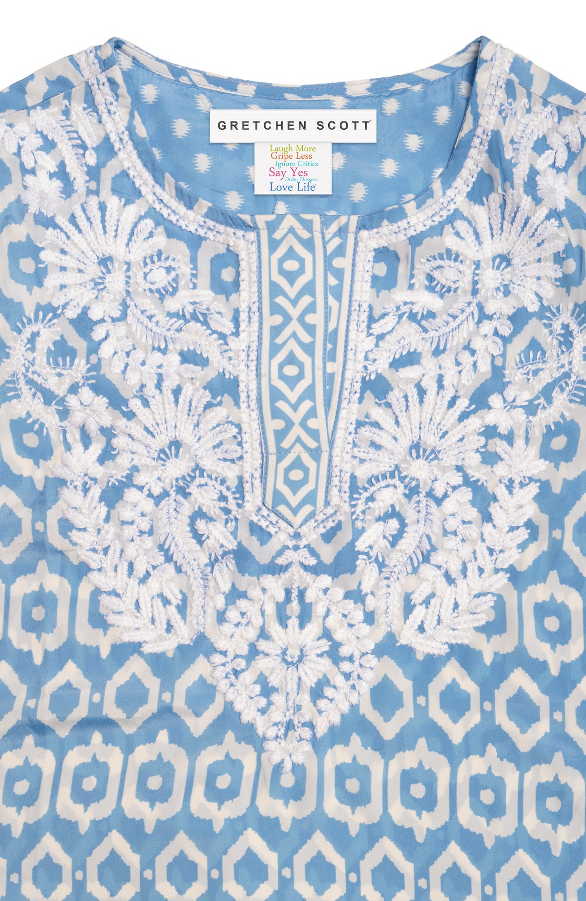 Geo Embroidered Silky Tunic Periwinkle