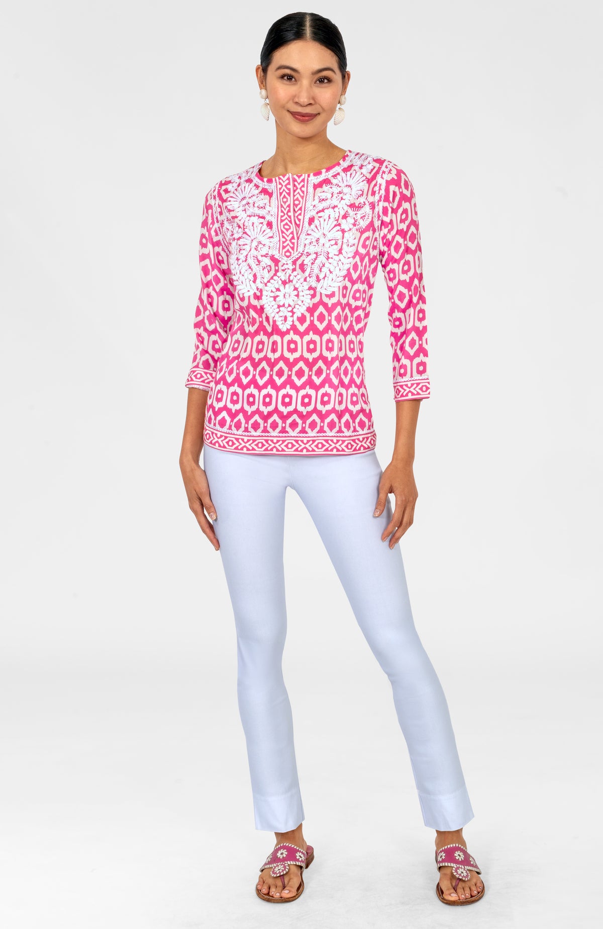 Geo Embroidered Silky Tunic Pink