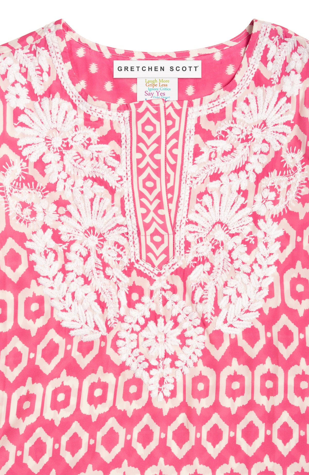 Geo Embroidered Silky Tunic Pink