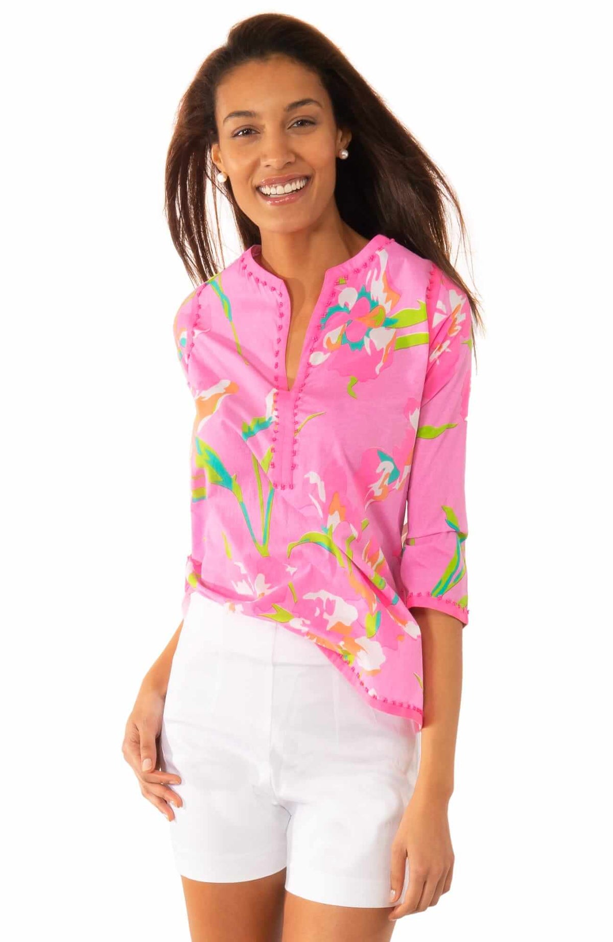 Cotton Embellished Tunic - Iconic Iris - Final Sale Pale Pink