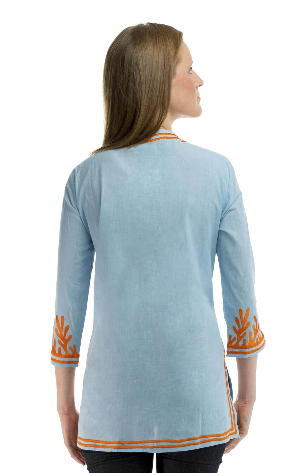 Cotton Embroidered Tunic - The Reef Paleblue Orange