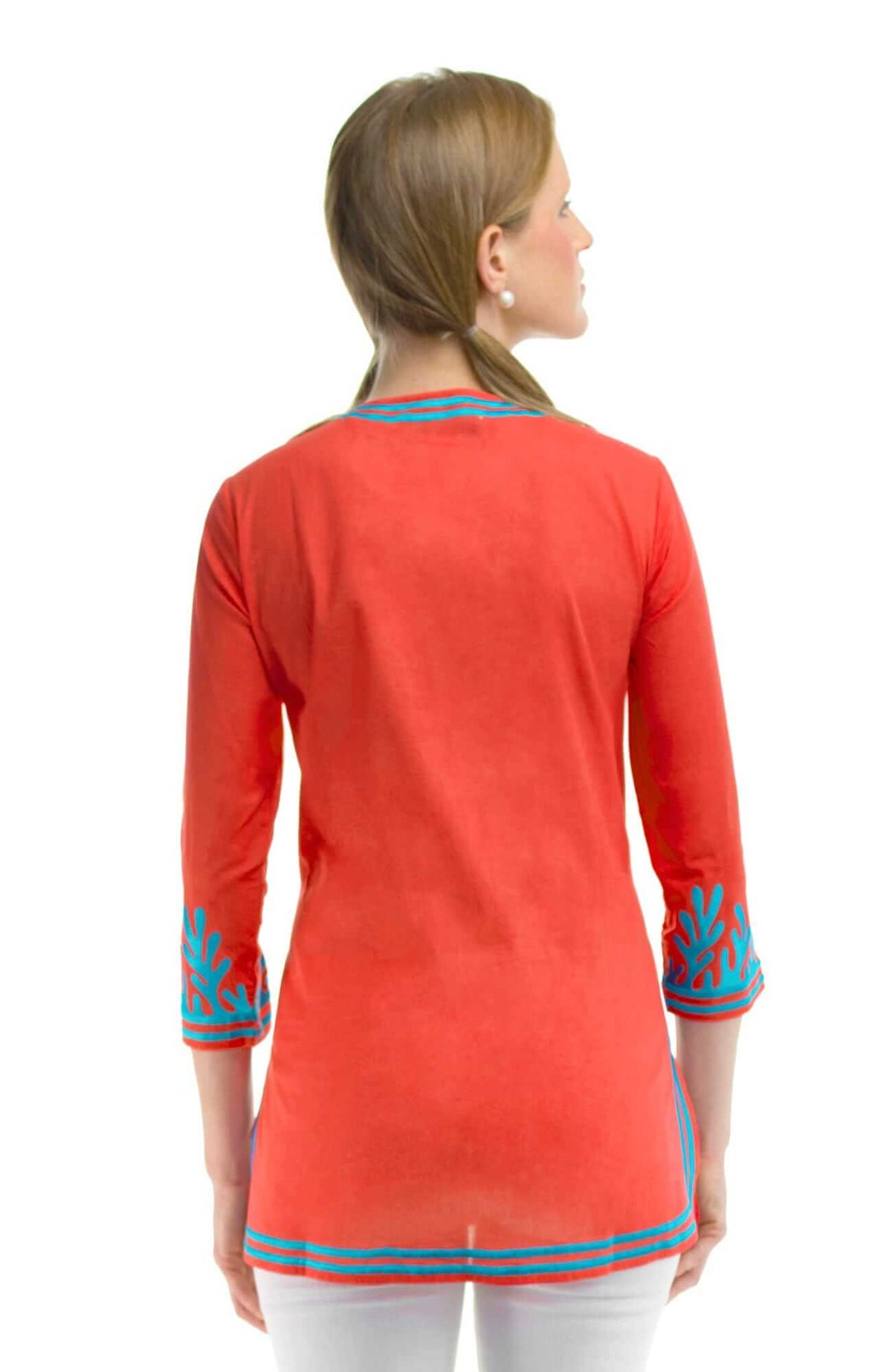 Cotton Embroidered Tunic - The Reef Coral Turq