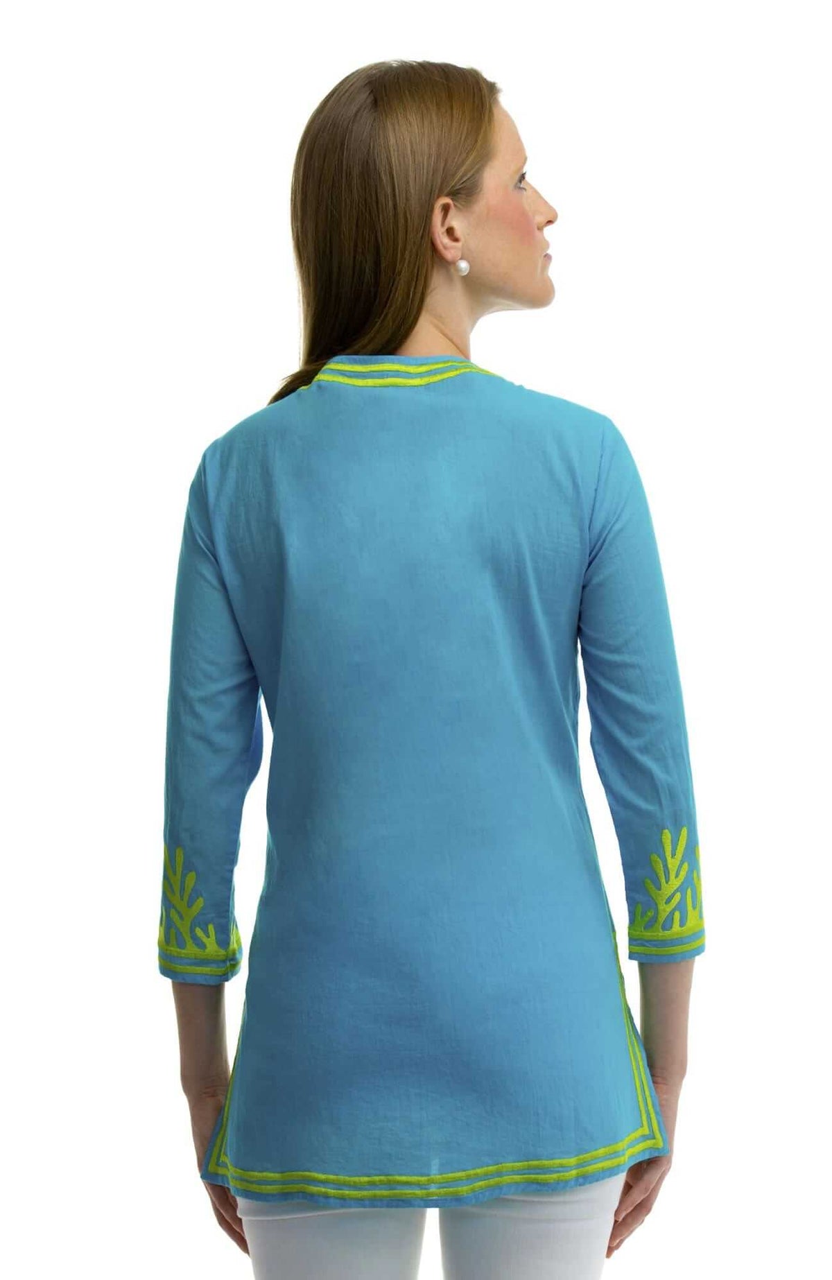 Cotton Embroidered Tunic - The Reef Turq Lime