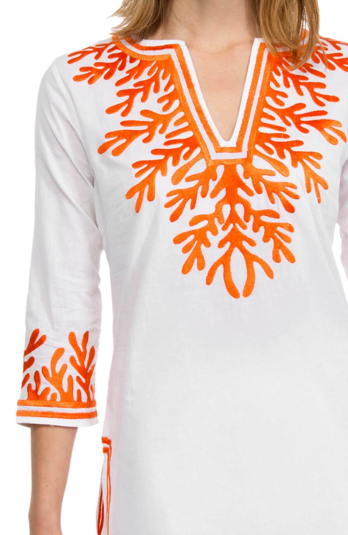 Cotton Embroidered Tunic - The Reef White Coral