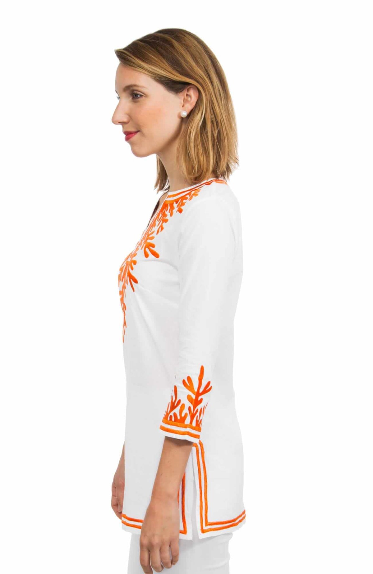 Cotton Embroidered Tunic - The Reef White Coral