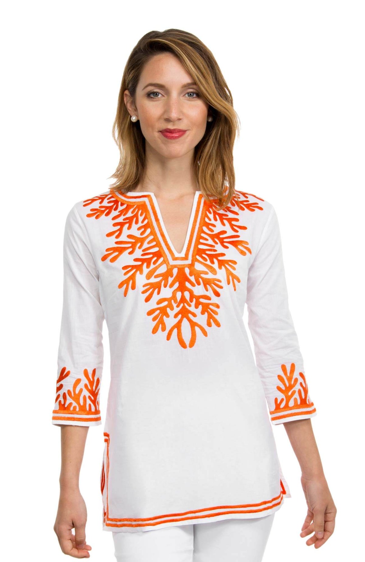 Cotton Embroidered Tunic - The Reef White Coral