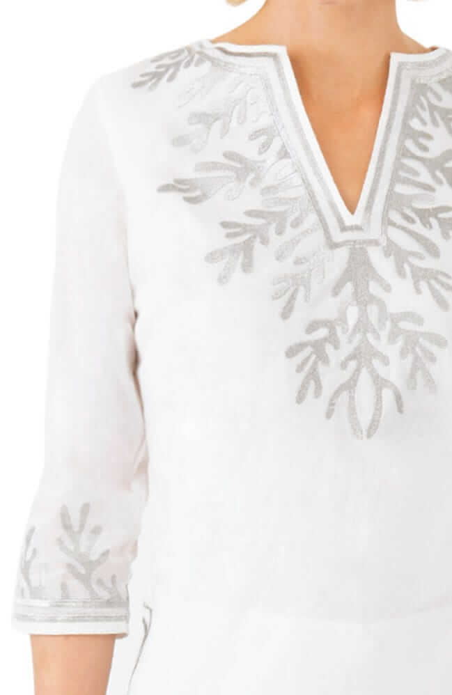 Cotton Embroidered Tunic - The Reef White Silver