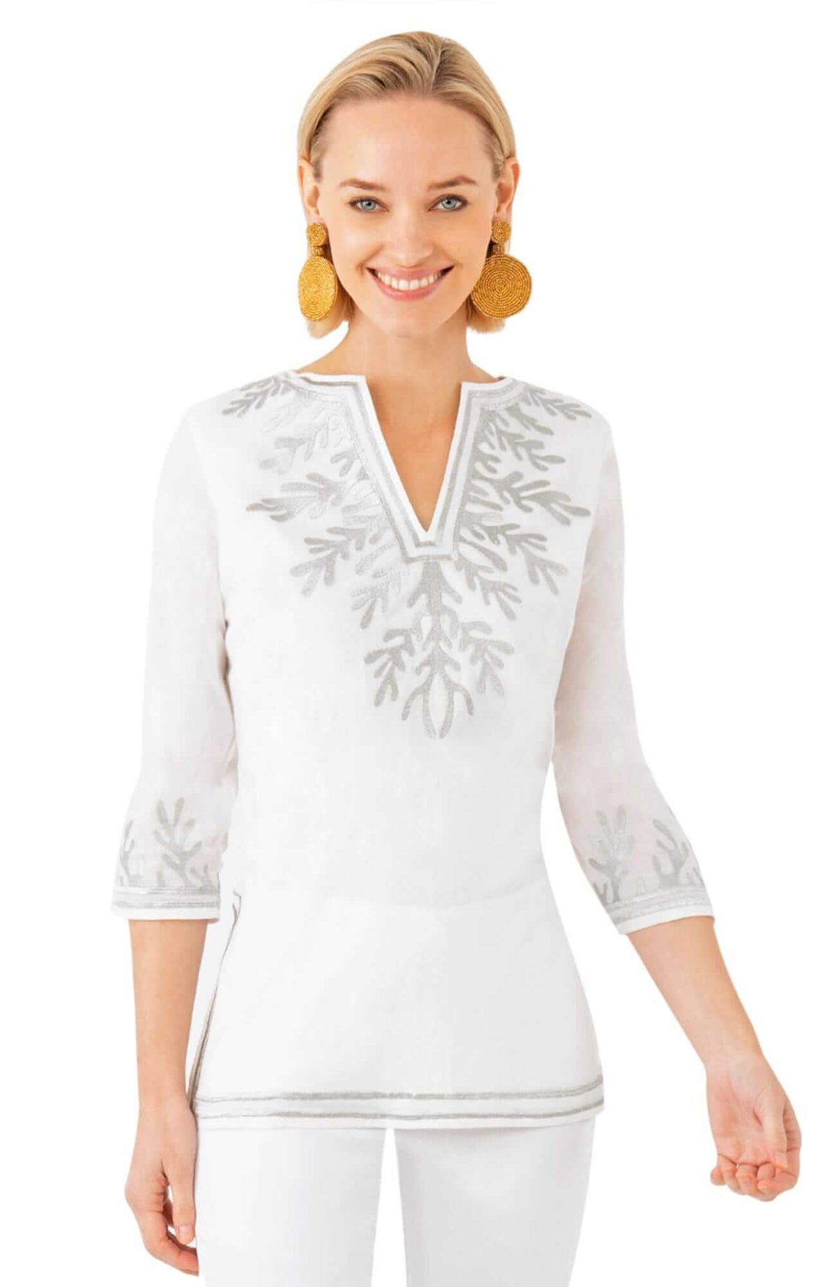 Cotton Embroidered Tunic - The Reef White Silver