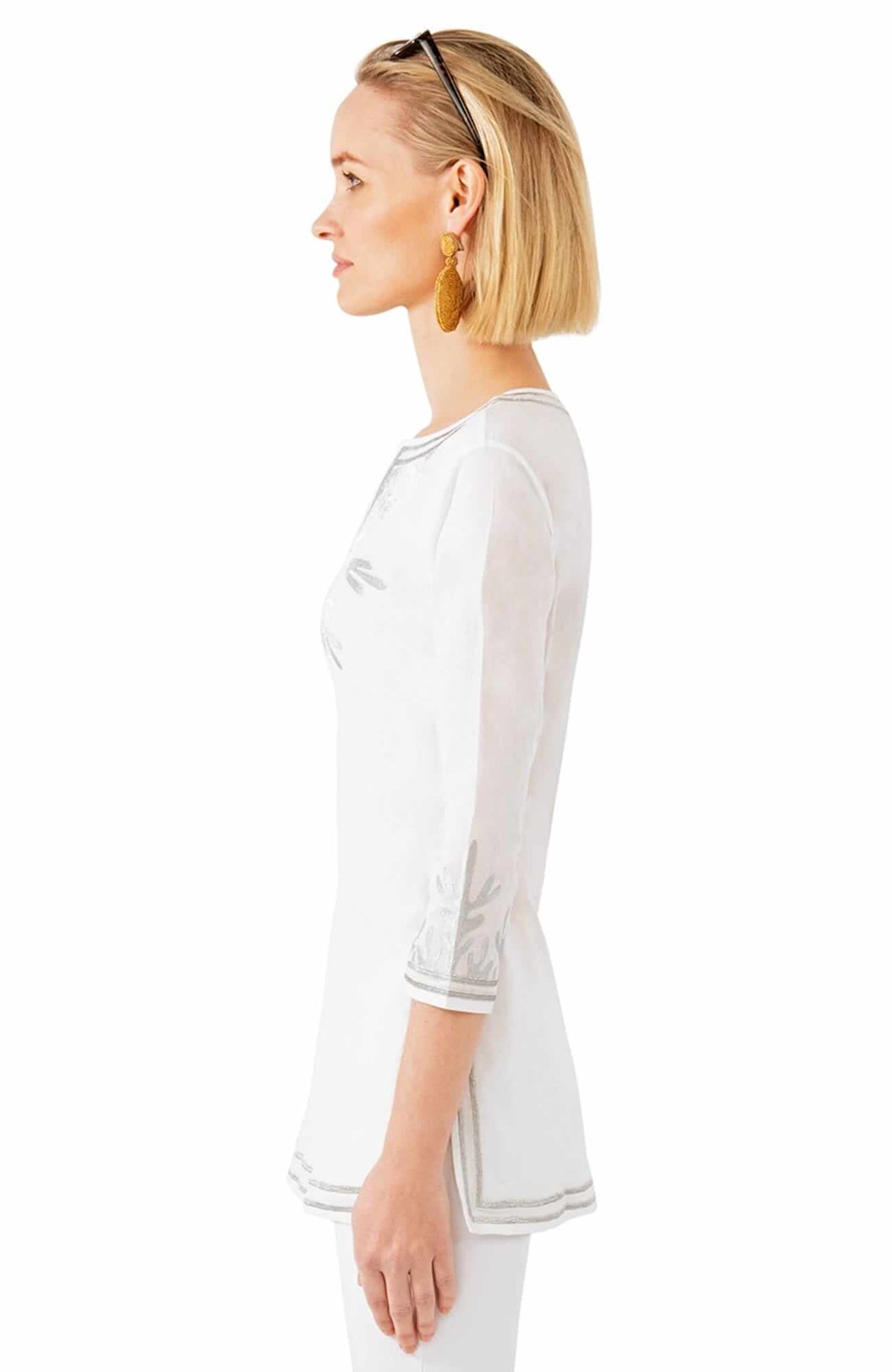 Cotton Embroidered Tunic - The Reef White Silver