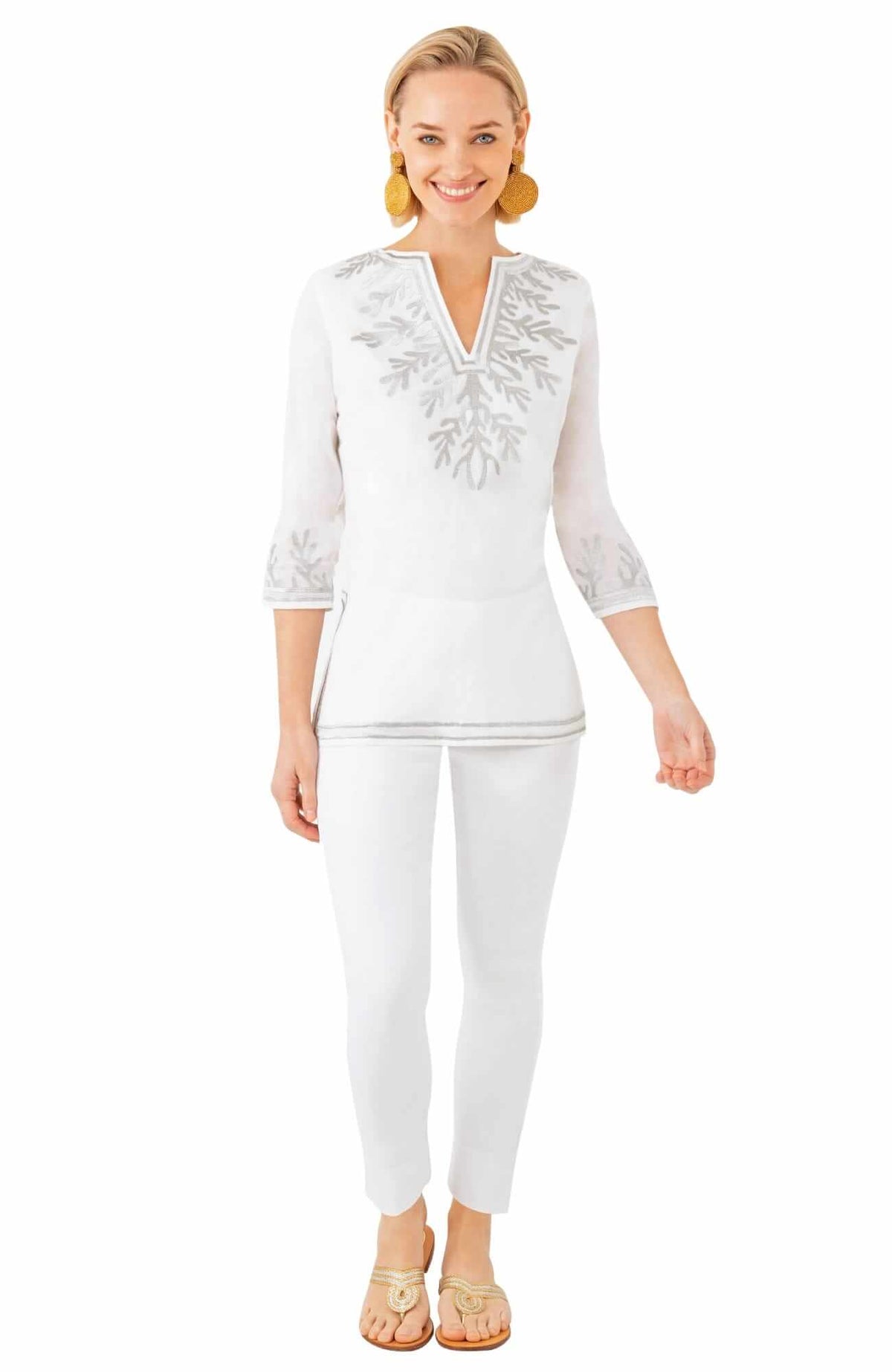 Cotton Embroidered Tunic - The Reef White Silver