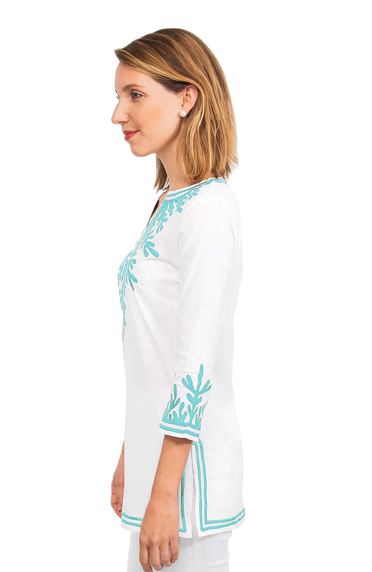 Cotton Embroidered Tunic - The Reef White Turq