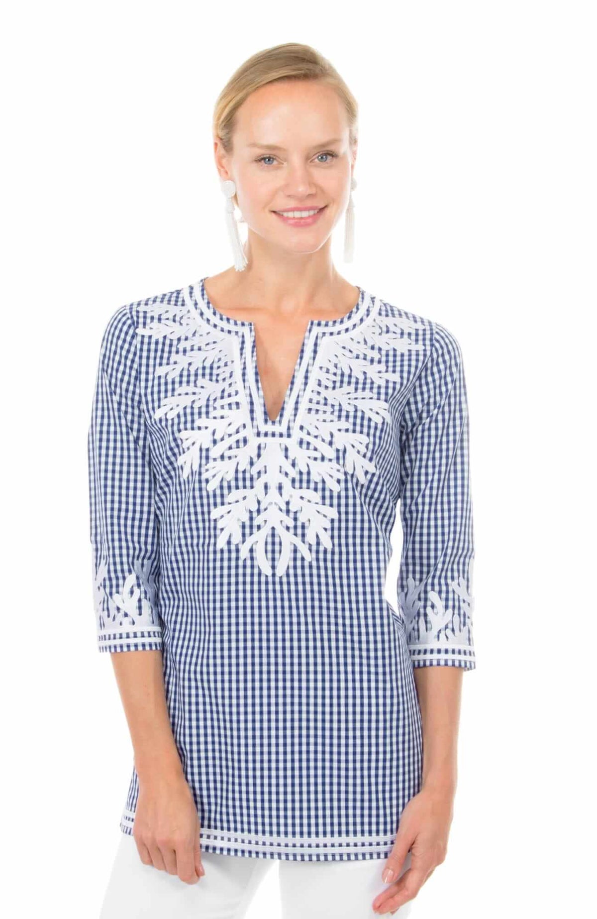 Cotton Gingham Tunic - The Reef Navy