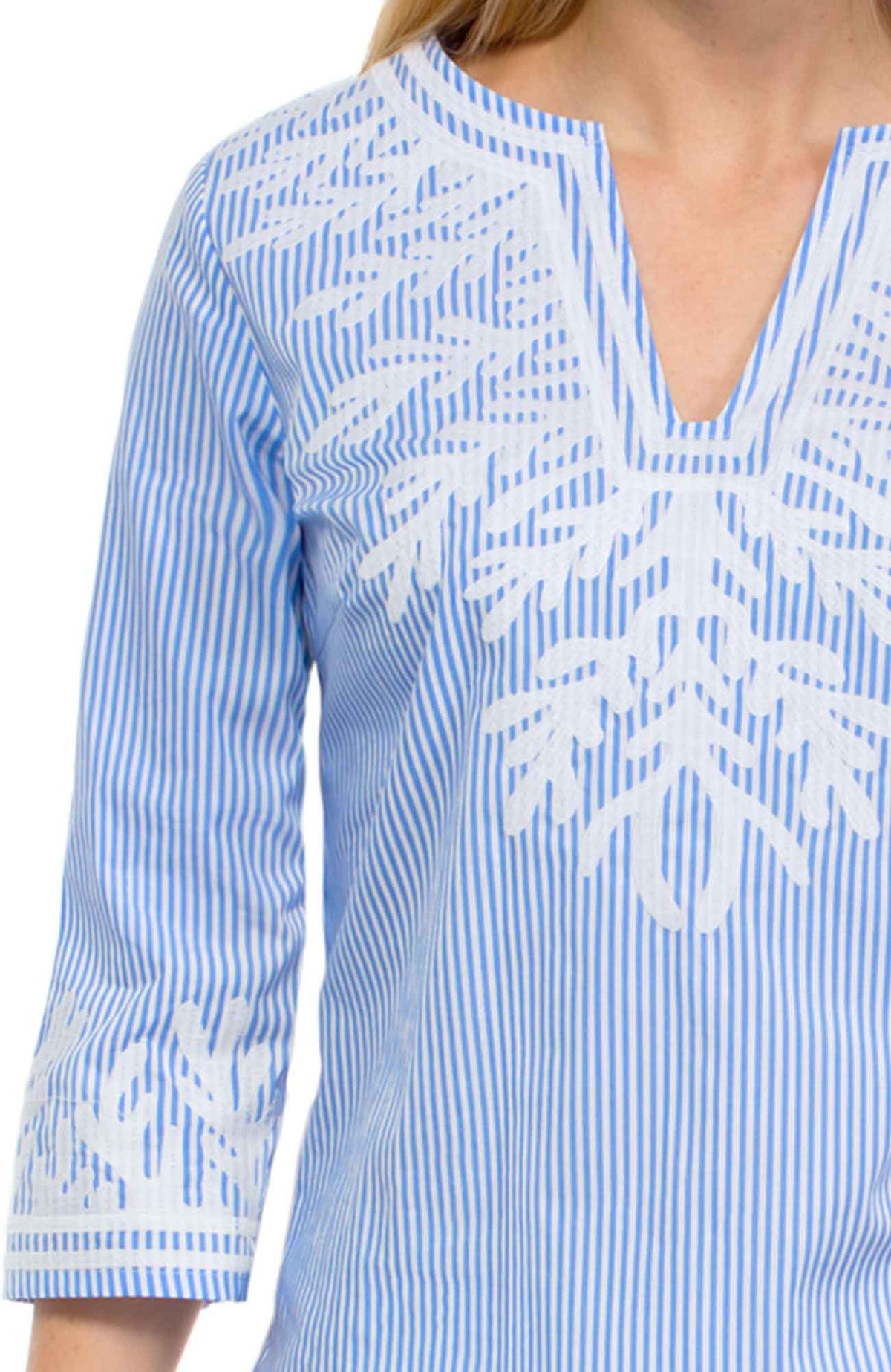 Embroidered Pinstripe Tunic - The Reef Blue White