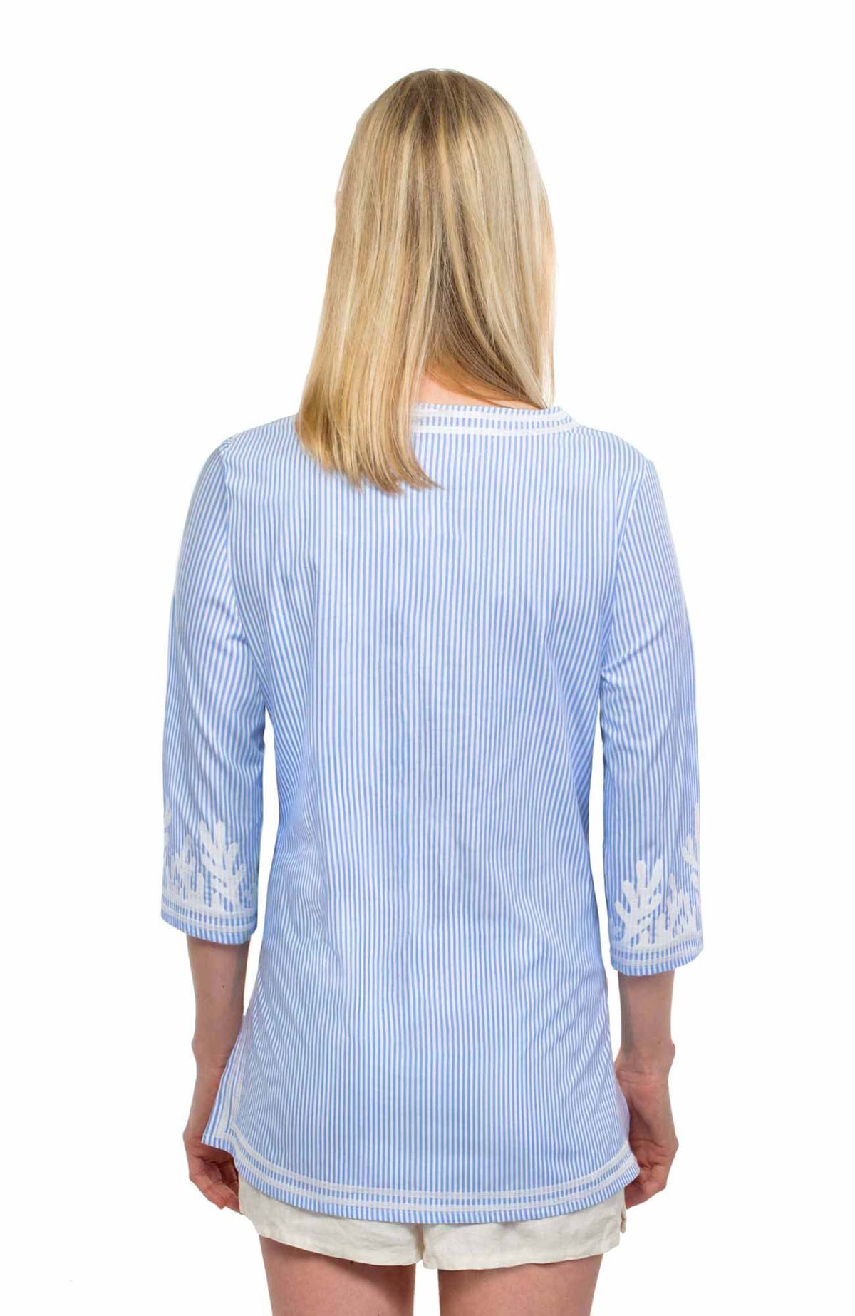 Embroidered Pinstripe Tunic - The Reef Blue White