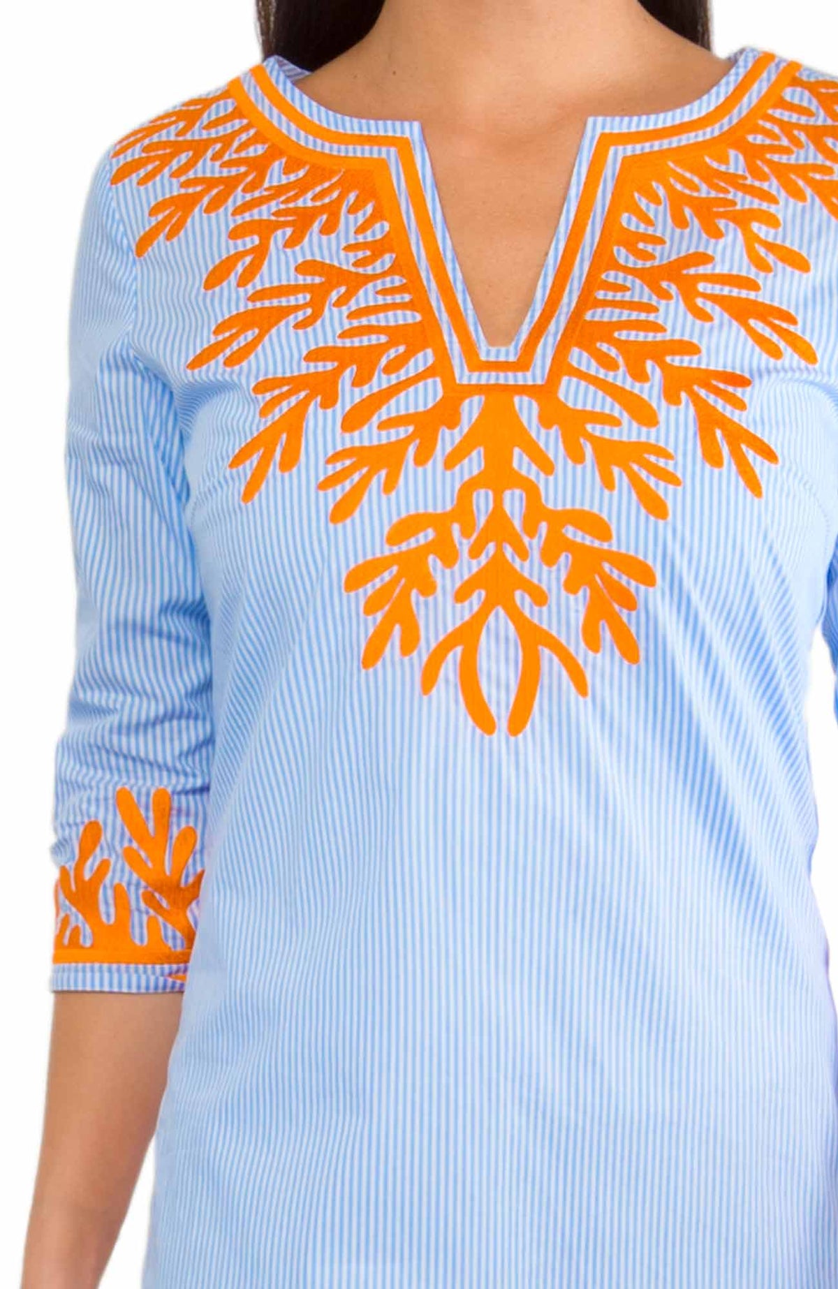 Embroidered Pinstripe Tunic - The Reef Peri Orange