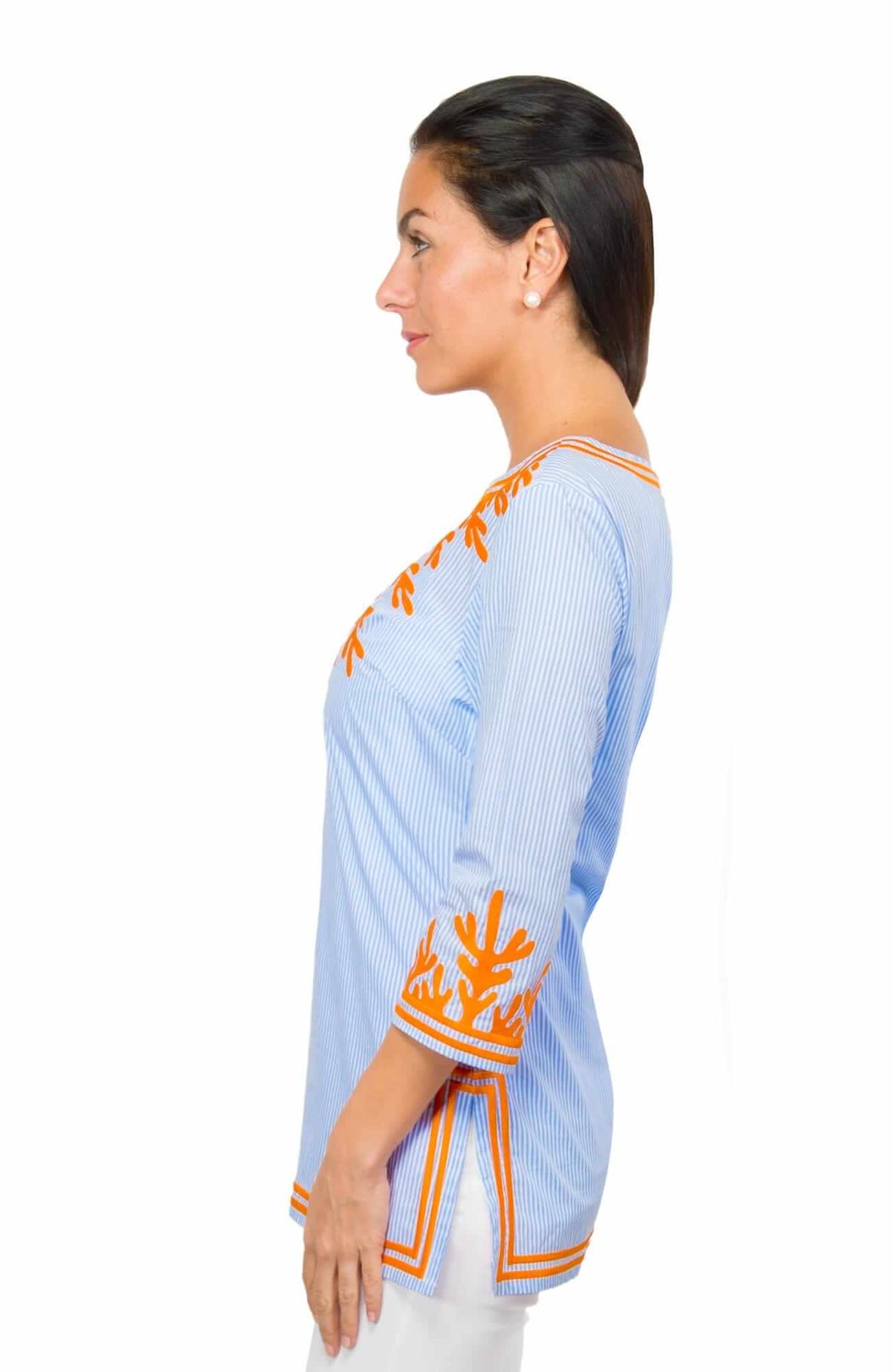 Embroidered Pinstripe Tunic - The Reef Peri Orange