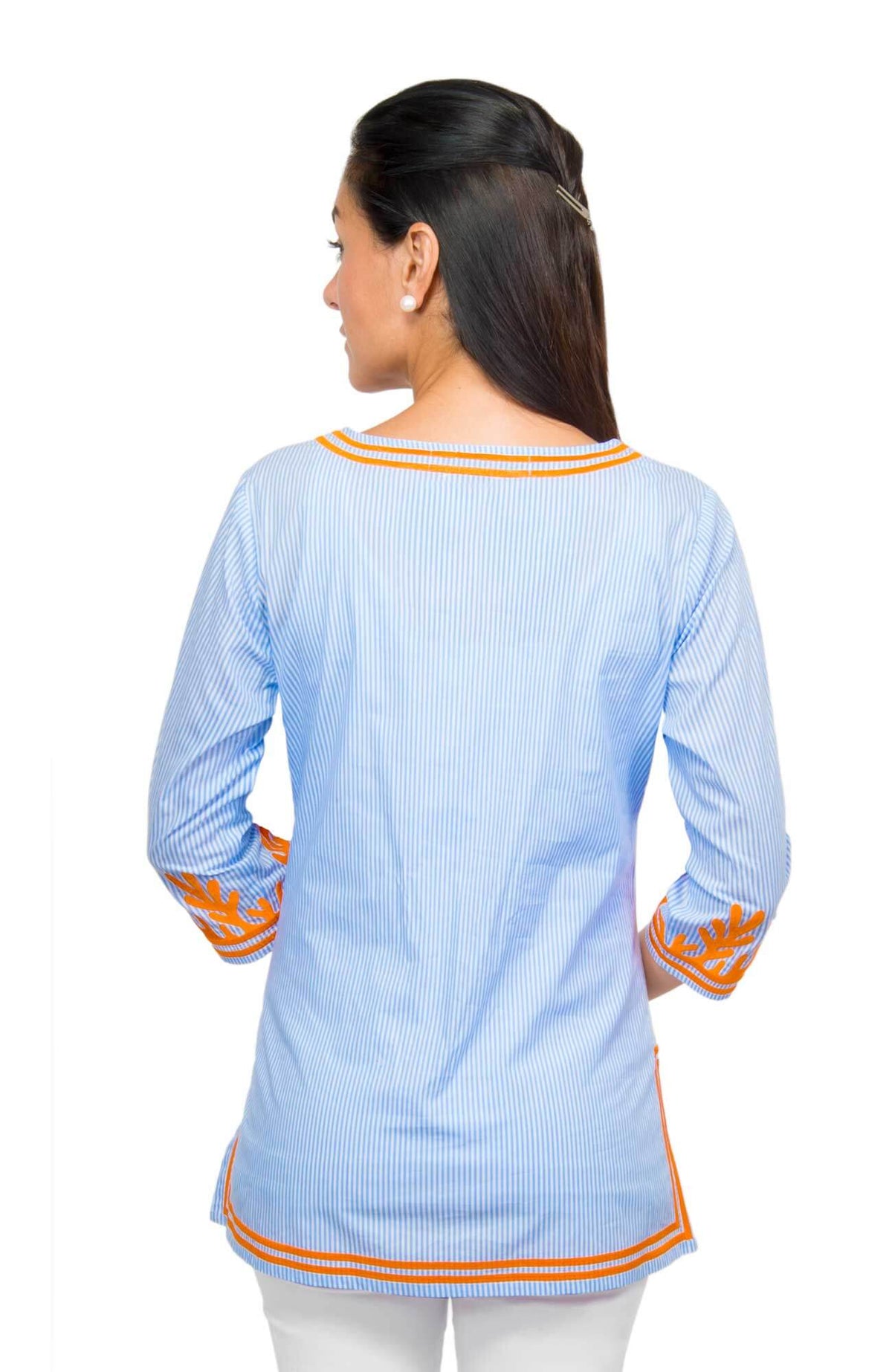 Embroidered Pinstripe Tunic - The Reef Peri Orange