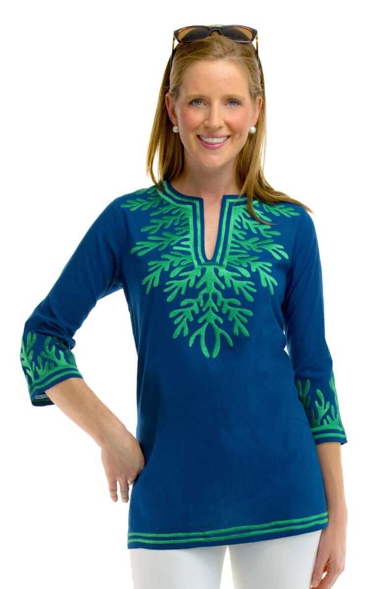 Cotton Embroidered Tunic - The Reef Royal Kelly