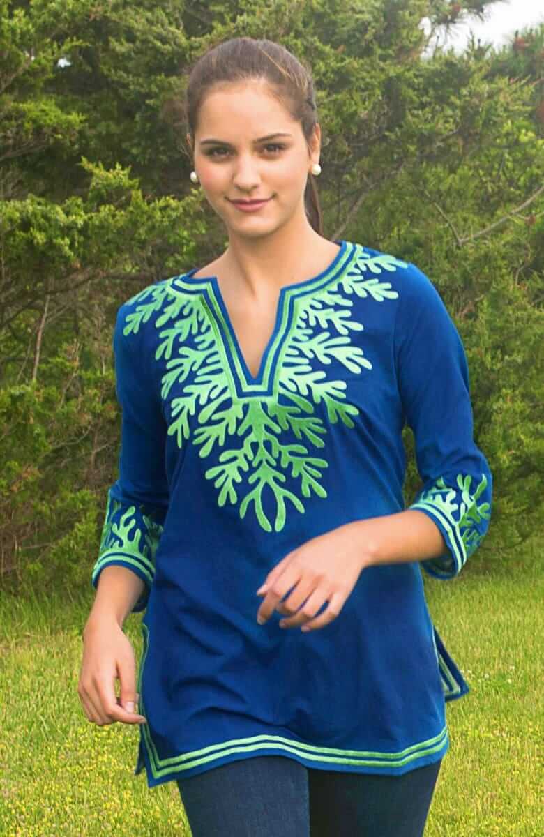 Cotton Embroidered Tunic - The Reef Royal Kelly