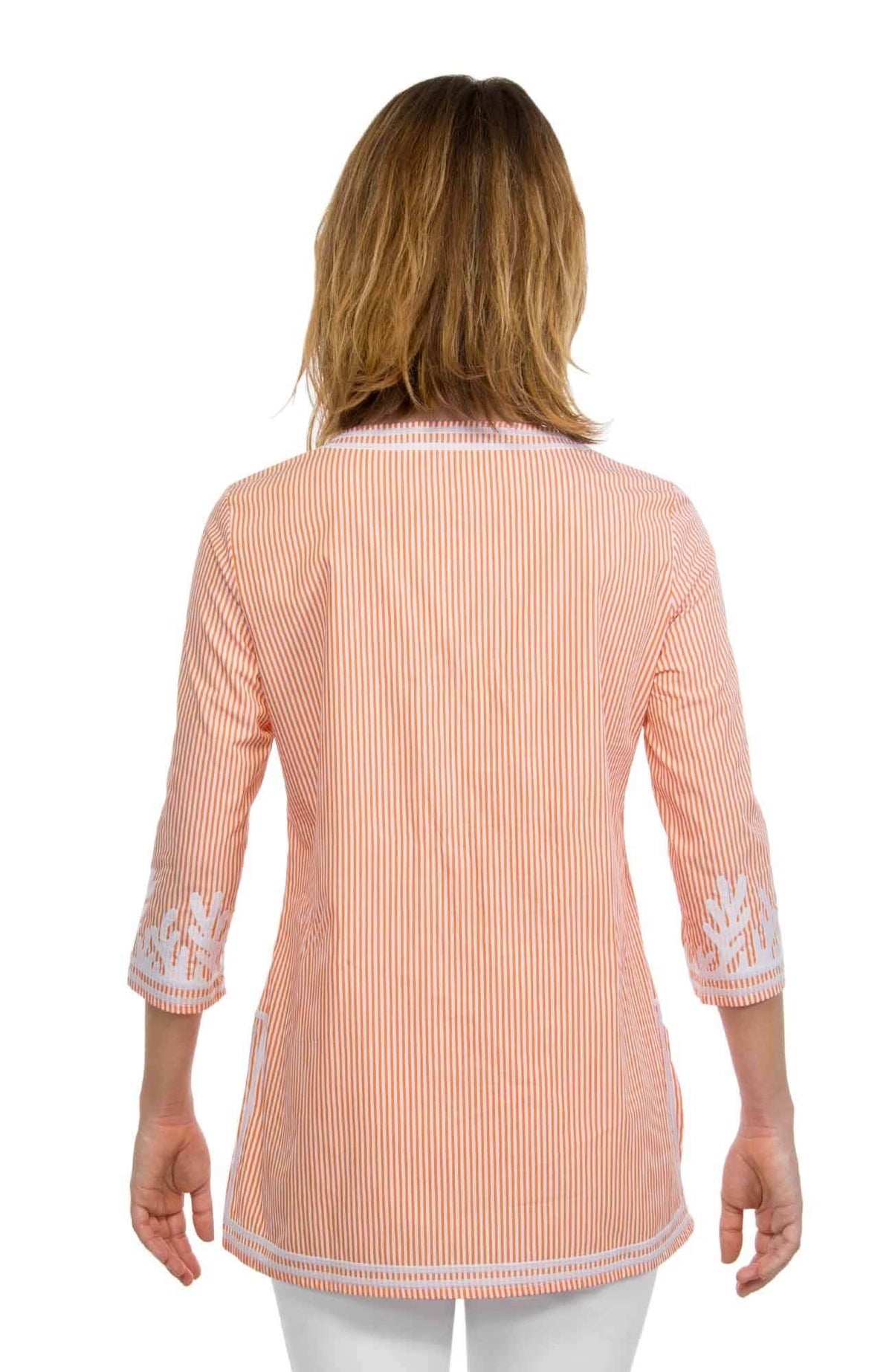 Embroidered Pinstripe Tunic - The Reef Coral White