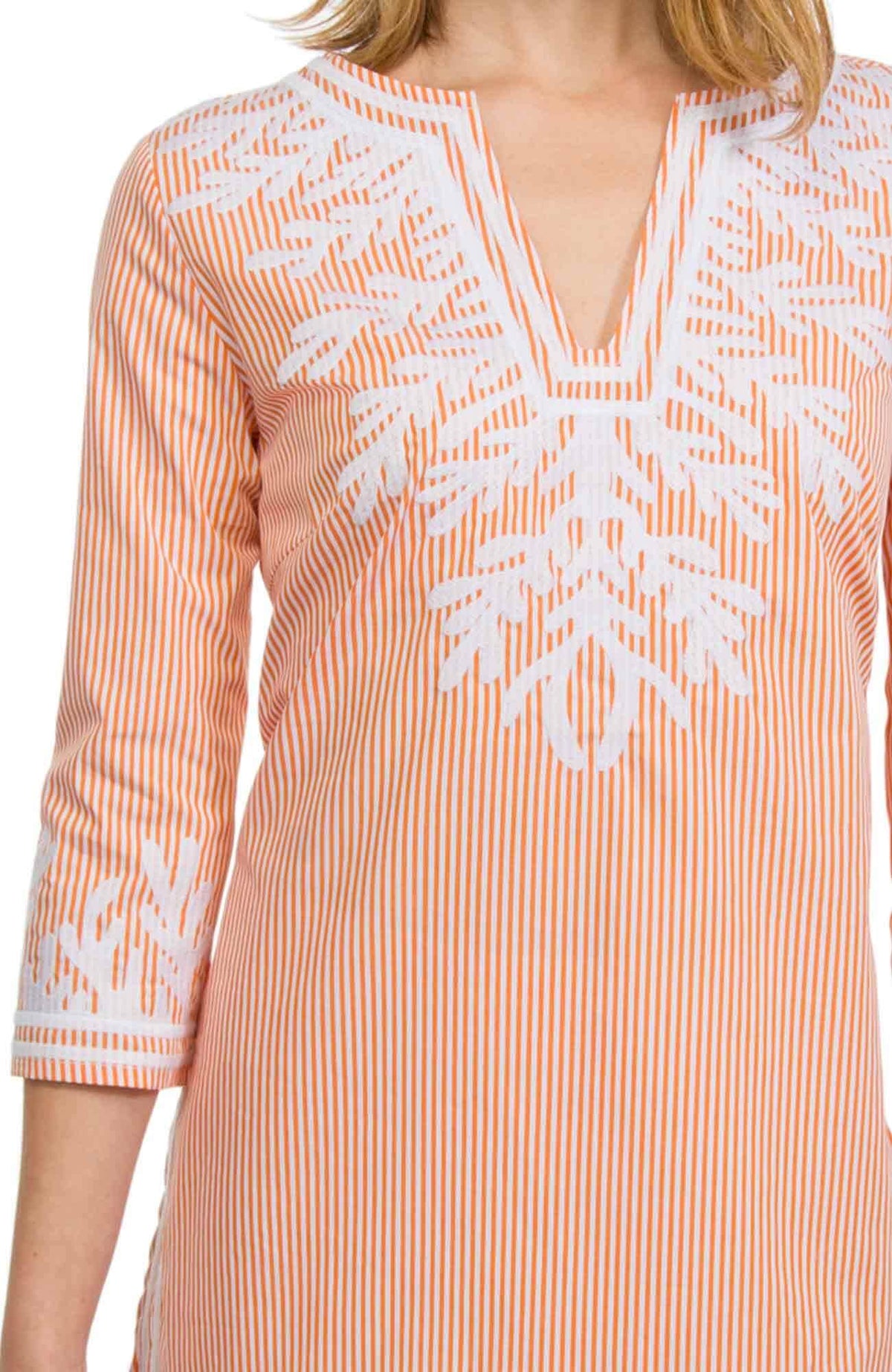 Embroidered Pinstripe Tunic - The Reef Coral White