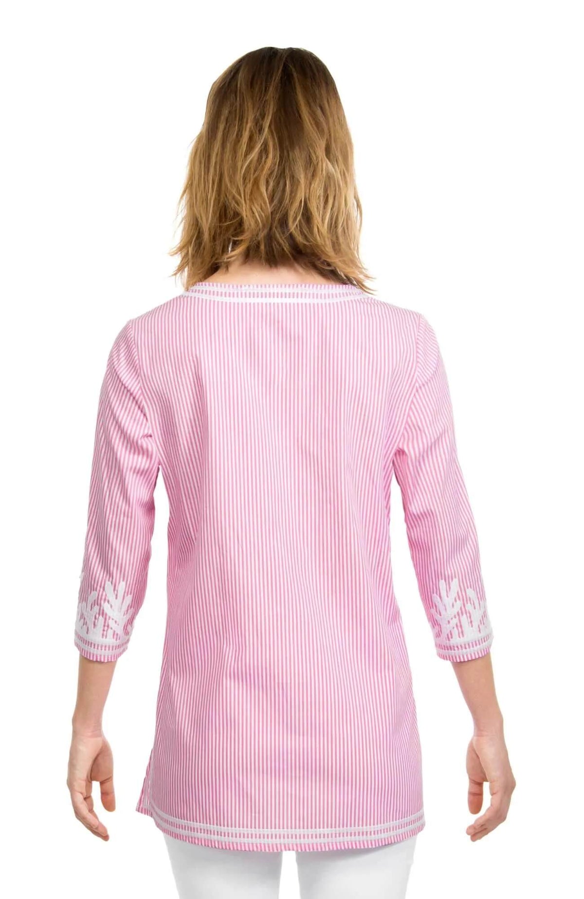 Embroidered Pinstripe Tunic - The Reef Pink White