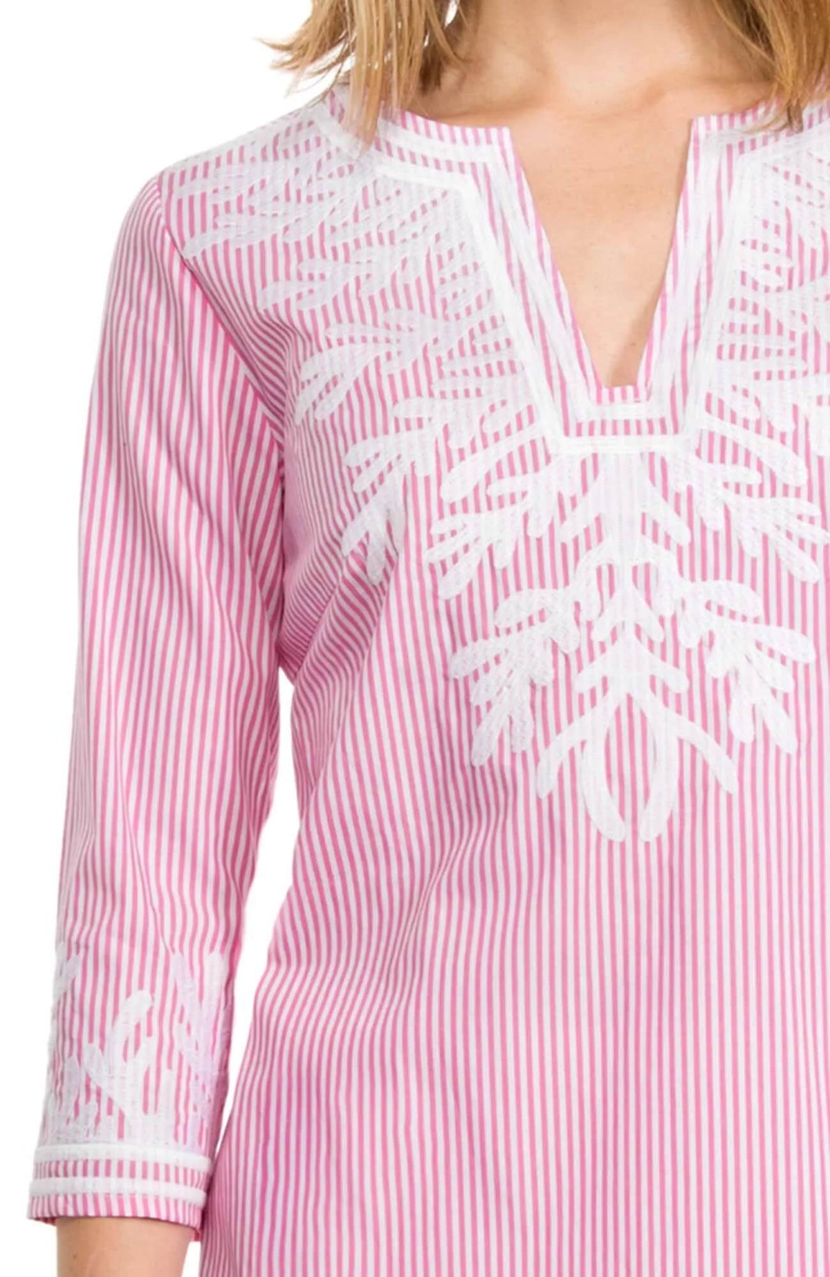 Embroidered Pinstripe Tunic - The Reef Pink White