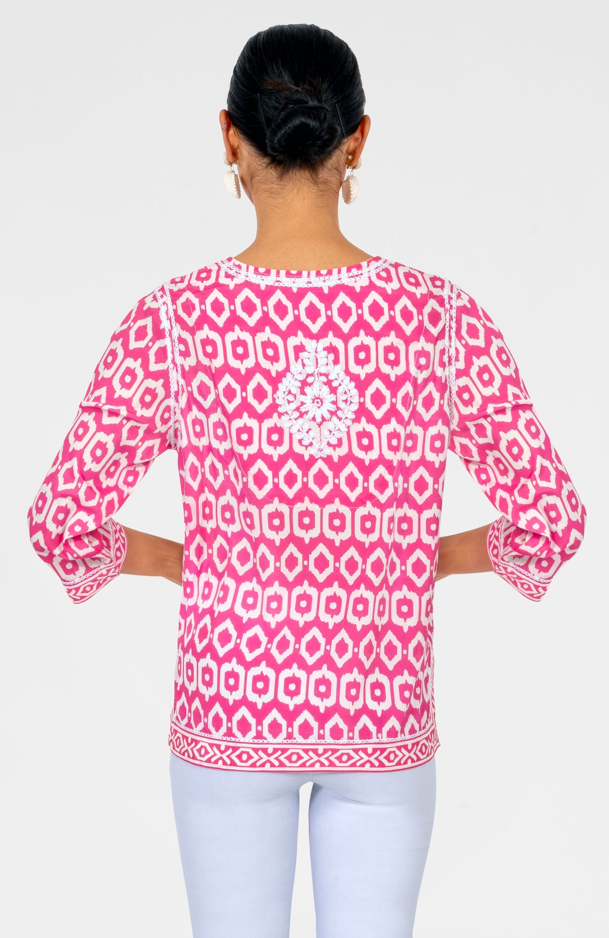 Geo Embroidered Silky Tunic Pink