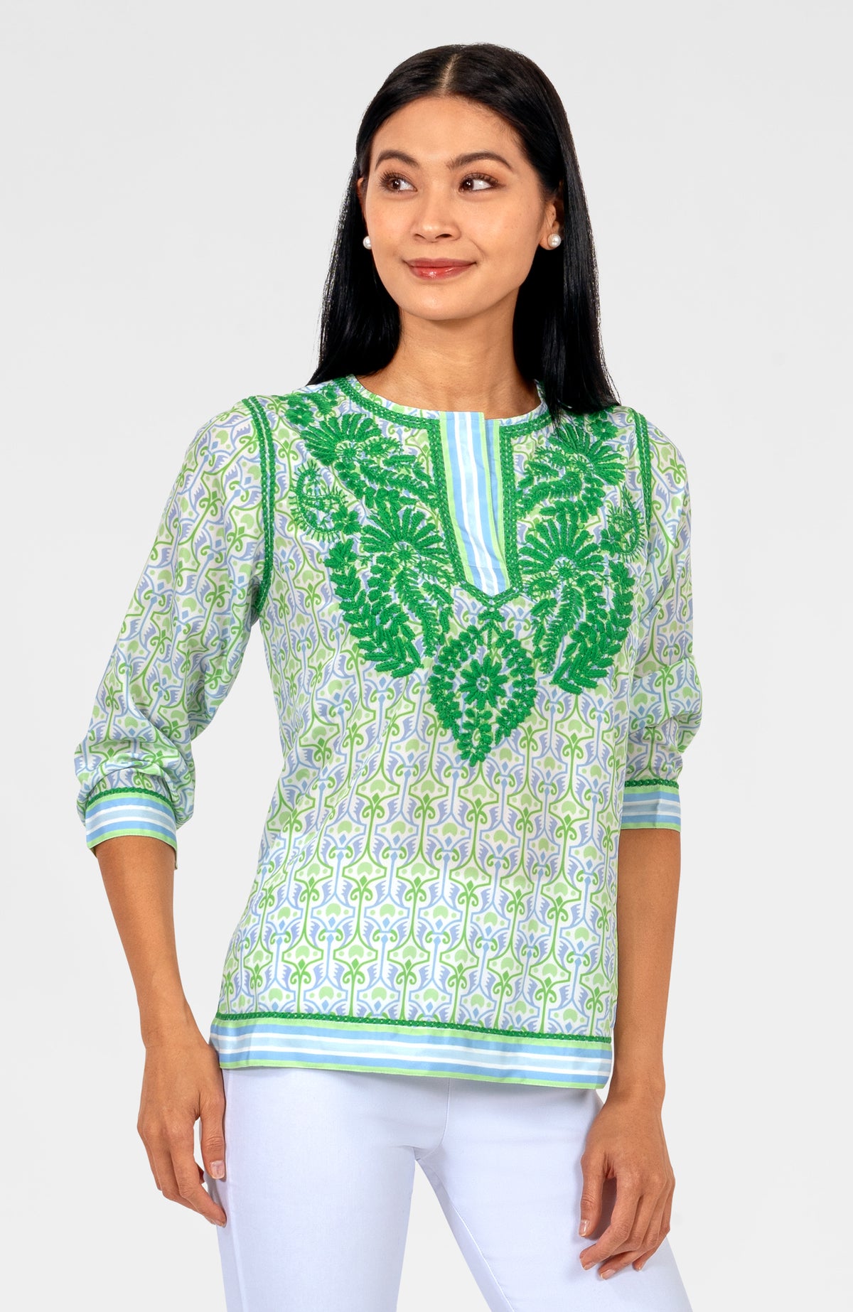 Silk Embroidered Tunic - Smell The Roses Kelly Peri