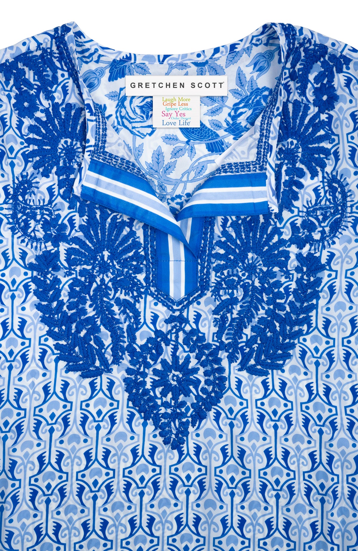 Silk Embroidered Tunic - Smell The Roses Blues