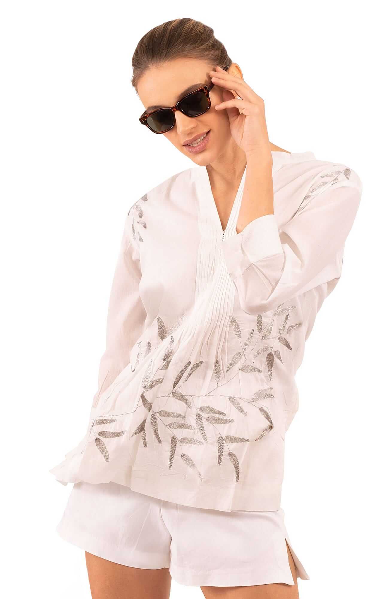 Cotton Embroidered Whisper Tunic – La Di Da - Final Sale White Silver