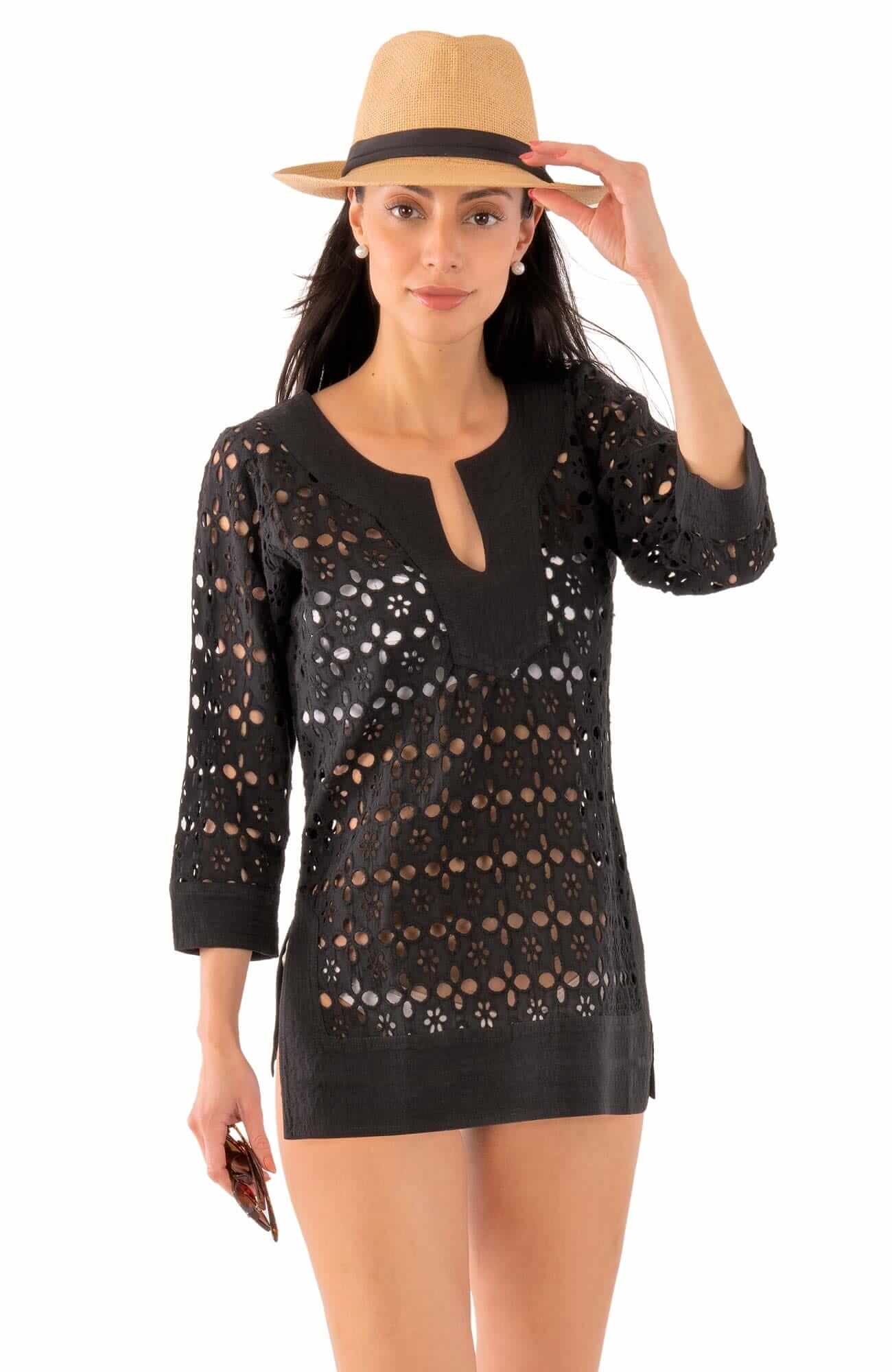 Cotton Eyelet Tunic - Alibi Black